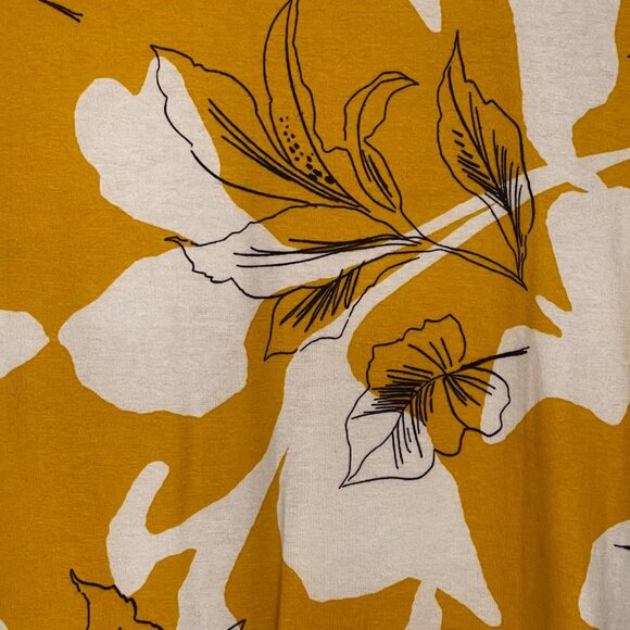 Chicos Mustard Yellow White Floral Short Sleeve Size XXL (4) 100% Pima Cotton - Picture 7 of 16